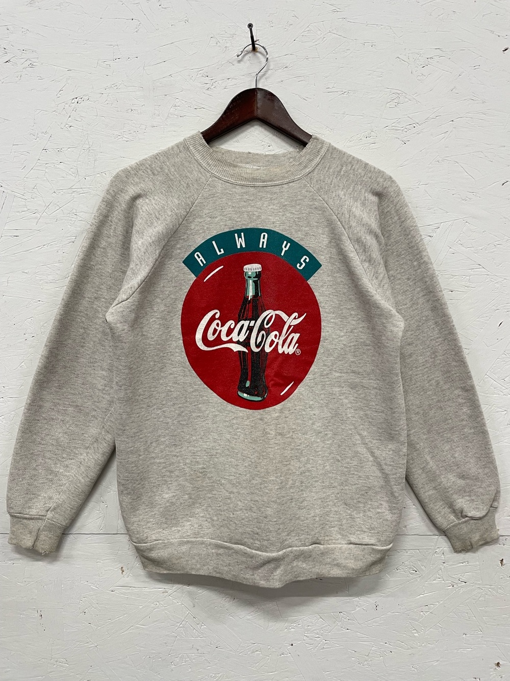 Vintage 90s “Always Coca-Cola” Heather Grey Crew Sweatshirt, L, Hanes Orbit Tag